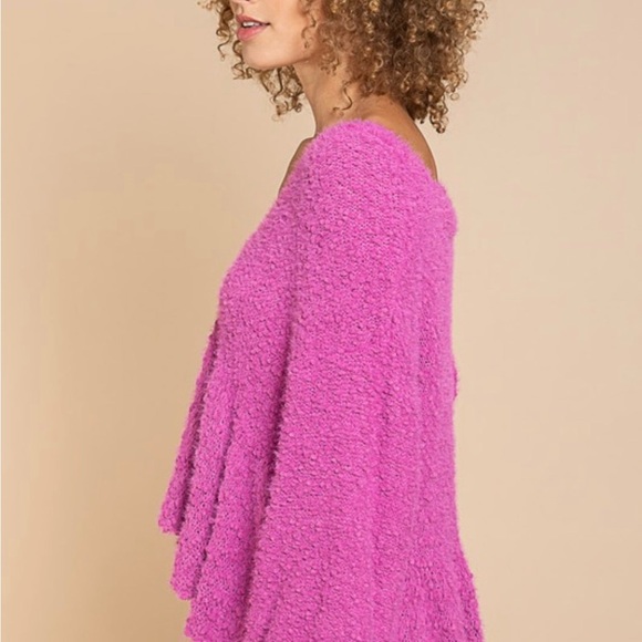 Hot Pink Magenta Peplum Top Long Balloon Sleeves Popcorn Sweater - Picture 5 of 9